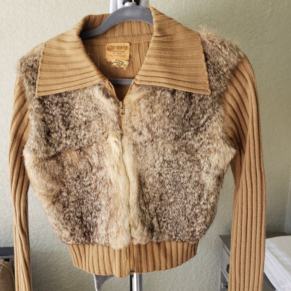 Natural Rabbit/Acrylic Short Jacket Size M